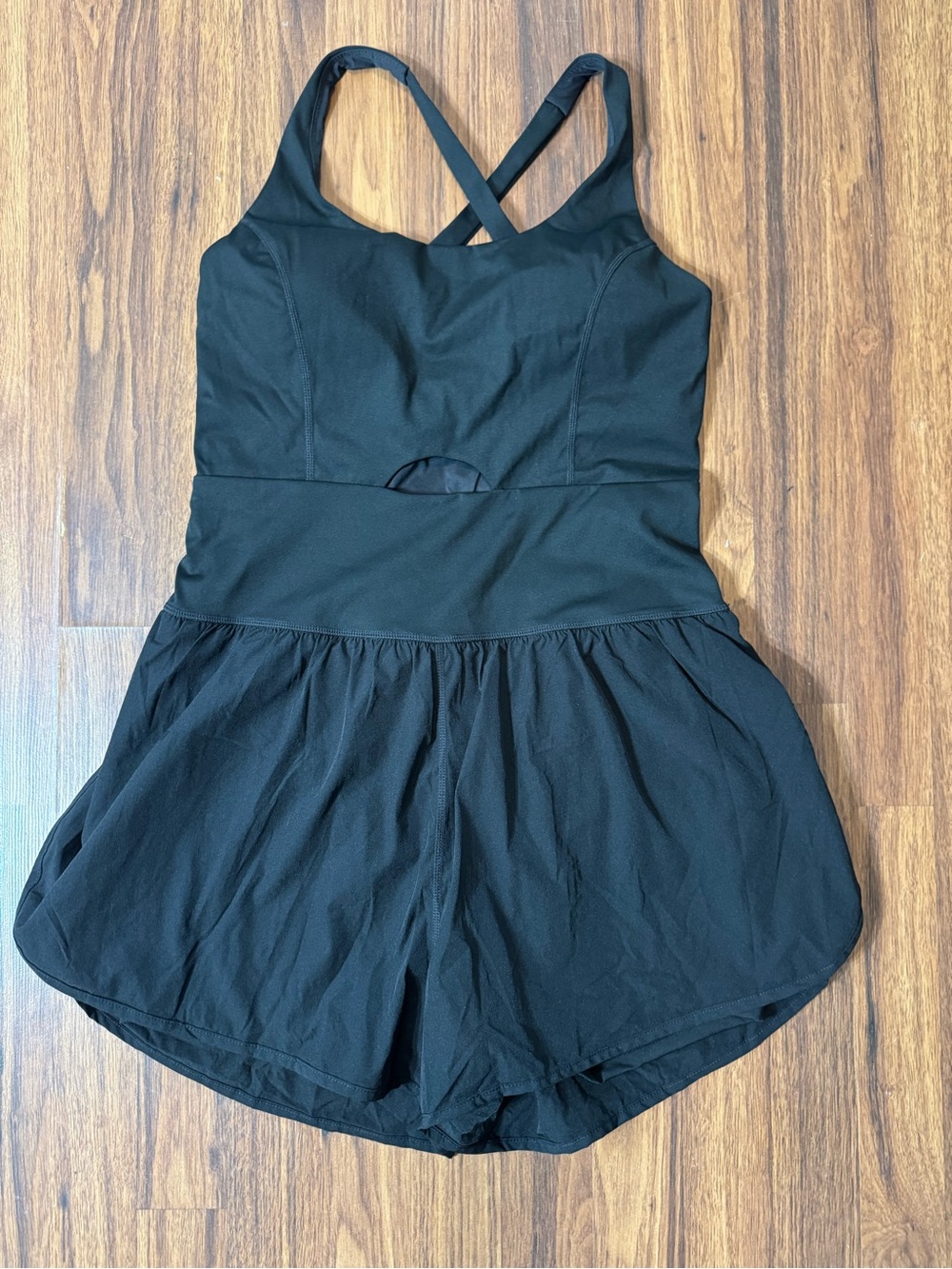 Large Spaghetti Strap Active Romper Black Built-In Bra + Pockets Unbranded
